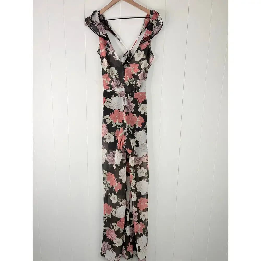 NWT We Are Kindred Field Bouquet Jumpsuit Size 4 Black Floral Wide Leg